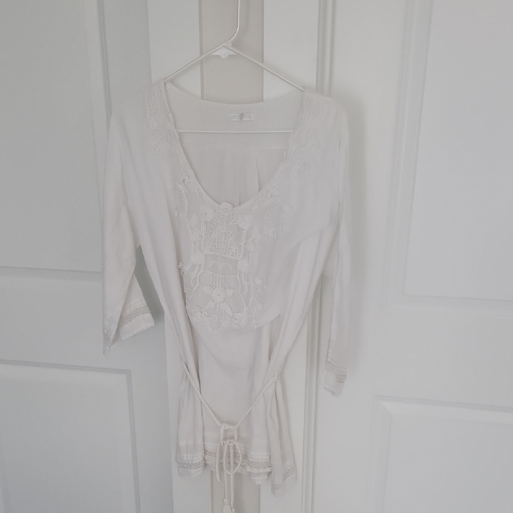 Promod White Blouse with Embroidery
